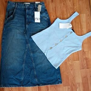 Zara Blue Denim Skirt Set